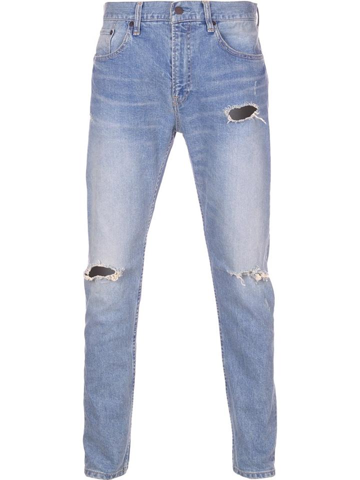 Monkey Time Distressed Skinny Jeans, Men's, Size: Xl, Blue, Cotton/calf Leather/polyurethane