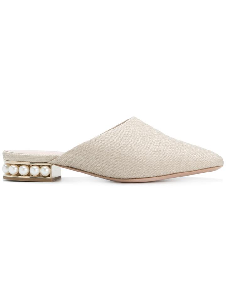 Nicholas Kirkwood Pearl Embellished Heel Mules - Nude & Neutrals