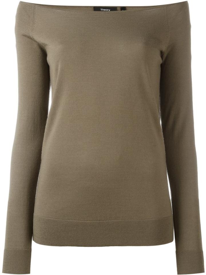 Theory Boat Neck Jumper, Women's, Size: Xs, Green, Merino