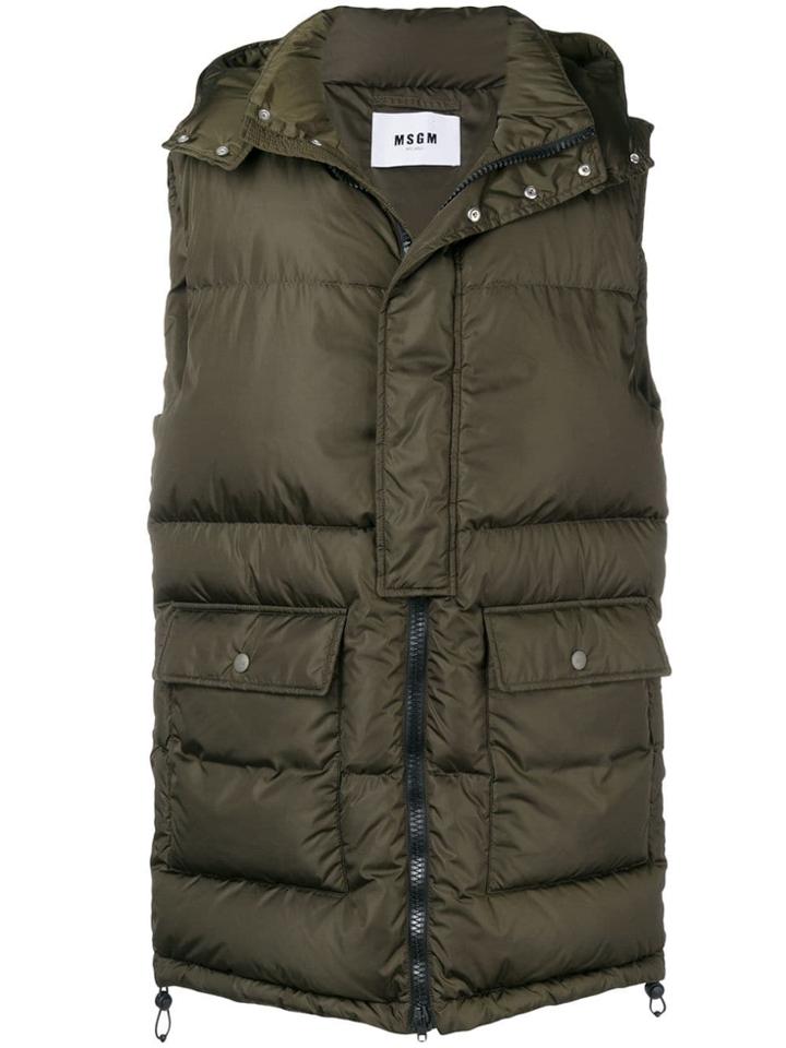 Msgm Long Length Padded Gilet - Green