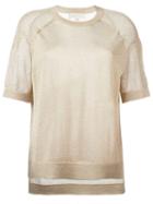 Michael Michael Kors Shortsleeved Knit Top, Women's, Size: Small, Nude/neutrals, Polyester/viscose/metallic Fibre