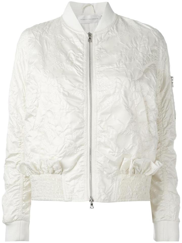 Victoria Victoria Beckham Ruched Effect Bomber Jacket, Women's, Size: 8, Red, Polyester/cotton/spandex/elastane/viscose