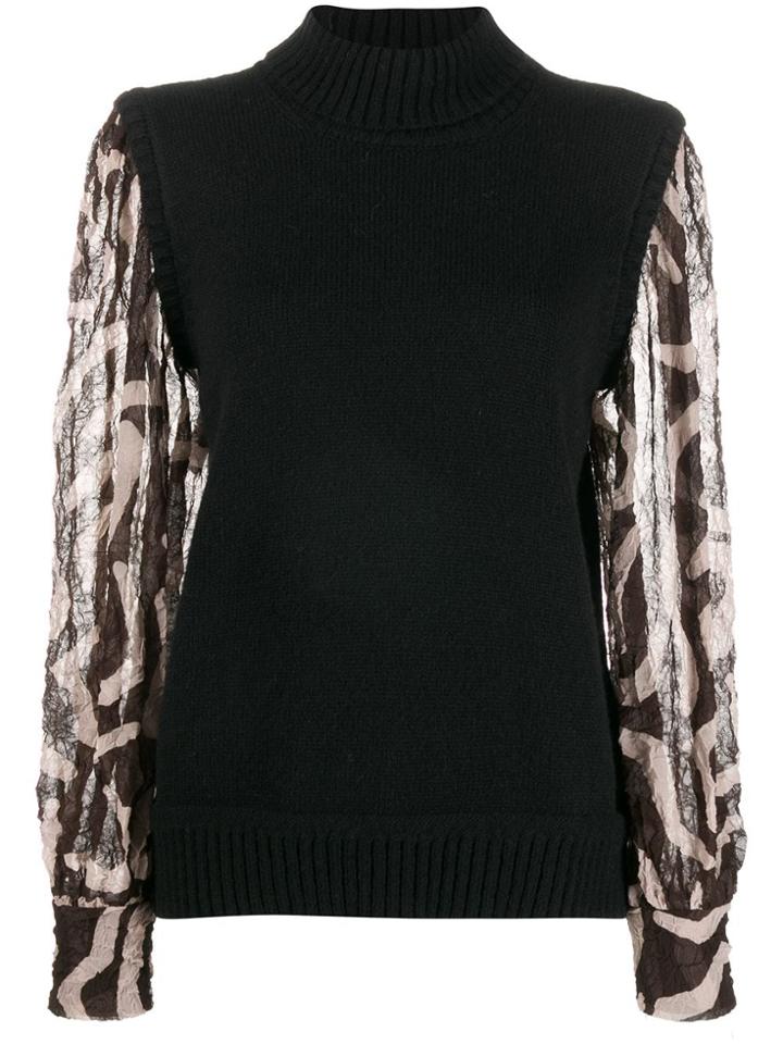 Maison Flaneur Contrasting Long-sleeved Jumper - Black