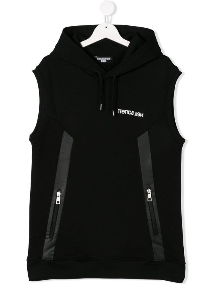 Neil Barrett Kids Teen Sleeveless Logo Hoodie - Black