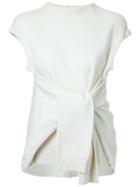 Fad Three Tied Front Knitted Blouse, Women's, White, Nylon/acetate/wool