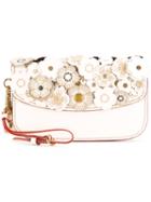 Coach Flower Embellished Clutch Bag, White, Leather