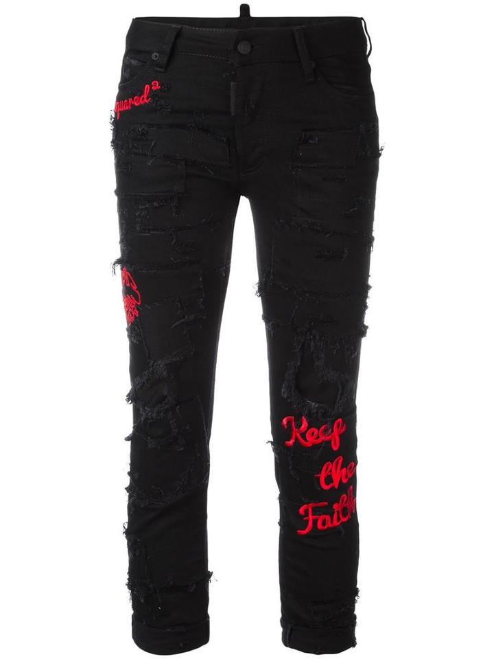Dsquared2 Glam Head Embroidered Jeans, Women's, Size: 40, Black, Cotton/spandex/elastane/polyester
