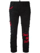 Dsquared2 Glam Head Embroidered Jeans, Women's, Size: 40, Black, Cotton/spandex/elastane/polyester