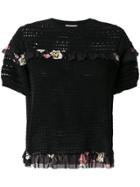Red Valentino Floral Frill Knit Top - Black