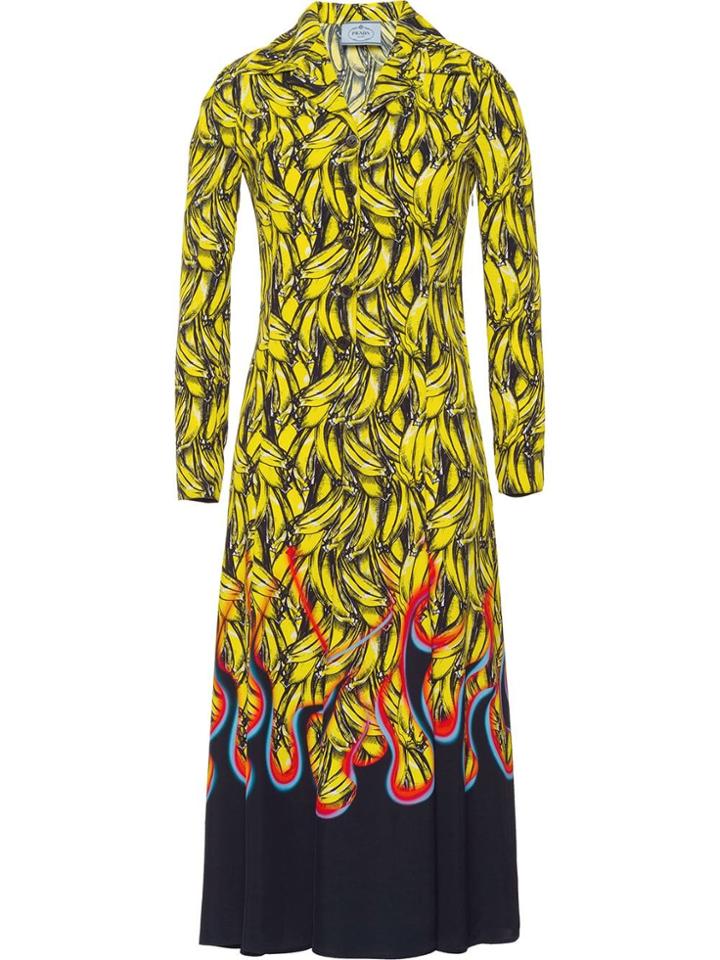 Prada Printed Fluid Twill Dress - Yellow & Orange