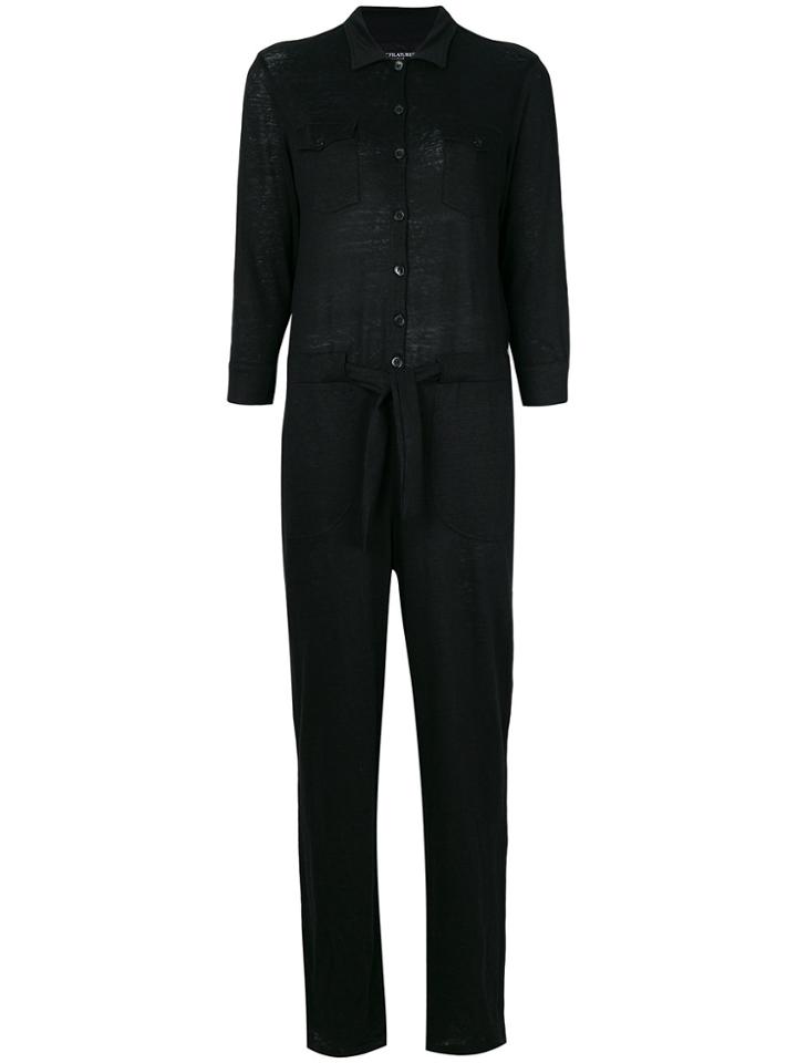 Majestic Filatures Drawstring Waist Collared Jumpsuit - Black