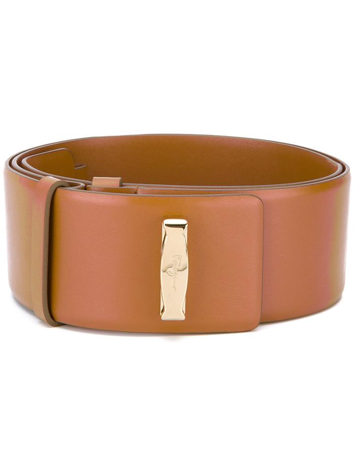 Salvatore Ferragamo - Logo Plaque Waist Belt - Women - Leather - 70, Brown, Leather