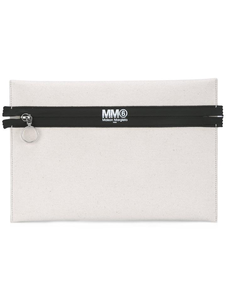 Mm6 Maison Margiela Printed Text Clutch Bag, Women's, Nude/neutrals, Cotton/polyester