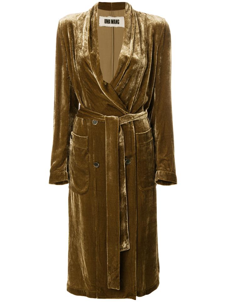 Uma Wang Long Velvet Coat - Brown
