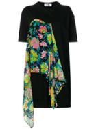Msgm T-shirt Dress With Floral Scarf Detail - Black