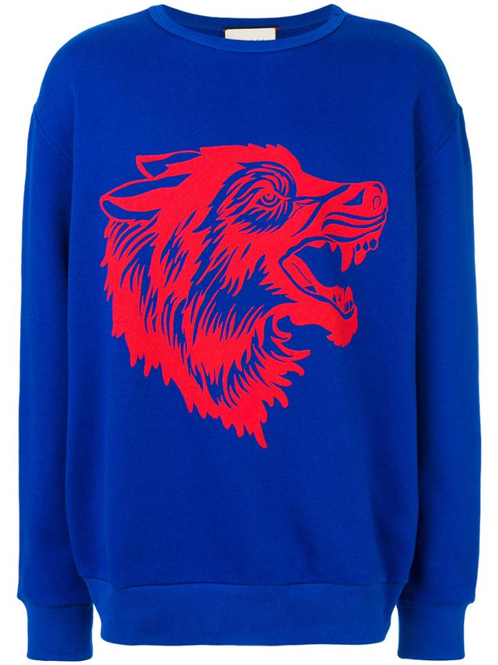 Gucci Wolf Print Sweatshirt - Blue