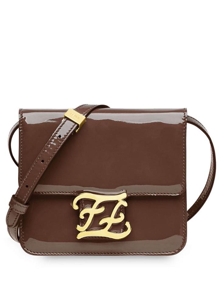 Fendi Karligraphy Patent Leather Shoulder Bag - Brown