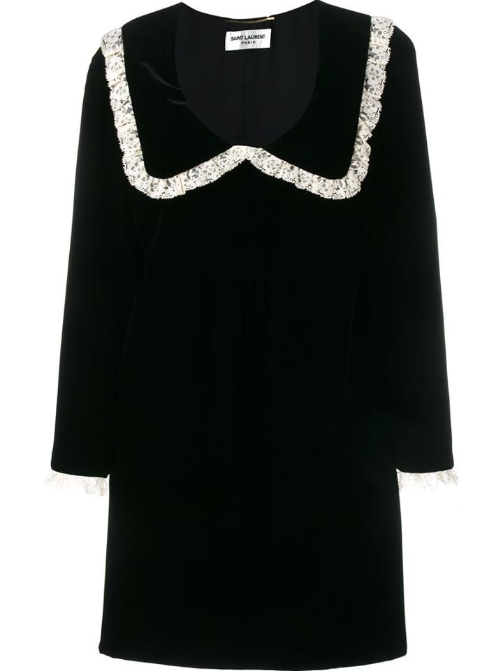 Saint Laurent Ruffled Collar Babydoll Mini Dress, Women's, Size: 34, Black, Viscose/cupro