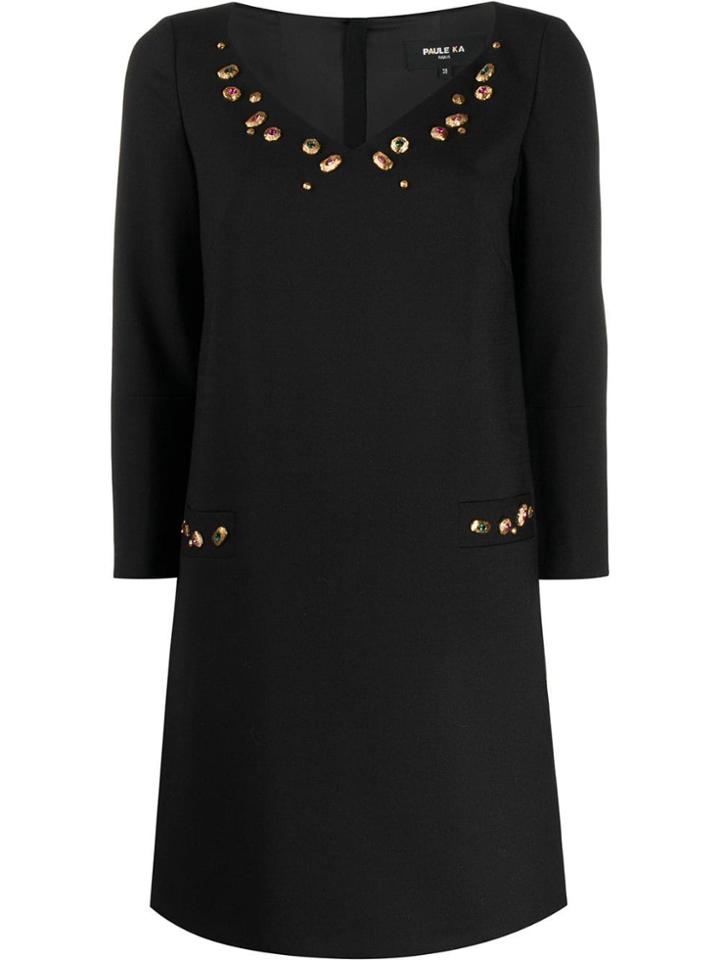 Paule Ka Jewelled Mini Dress - Black