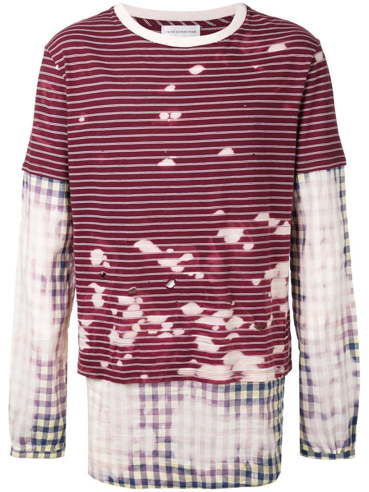 Faith Connexion Stained Striped Destroyed T-shirt, Adult Unisex, Size: Small, Red, Cotton/polyester/viscose/lyocell
