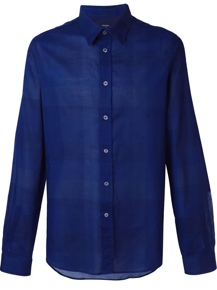 Ps Paul Smith Checked Shirt, Men's, Size: L, Blue, Cotton