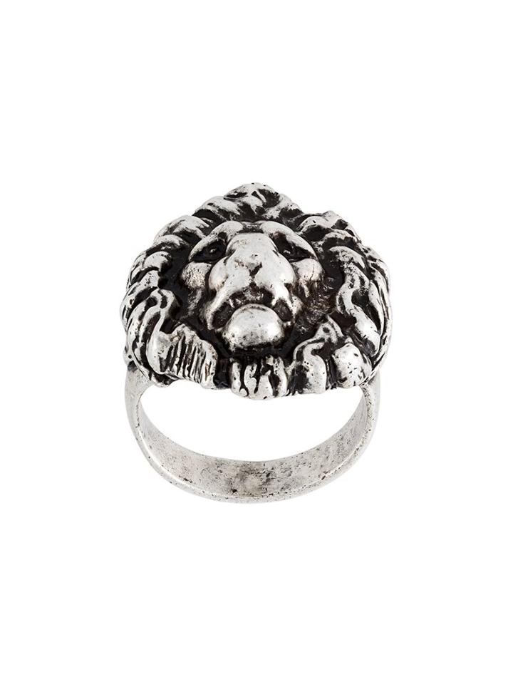 Saint Laurent Lion Ring, Men's, Metallic