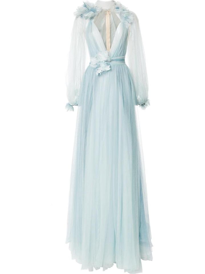 Marchesa Billowing Floral Detail Gown - Blue
