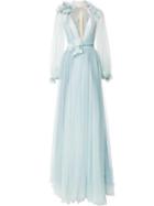 Marchesa Billowing Floral Detail Gown - Blue