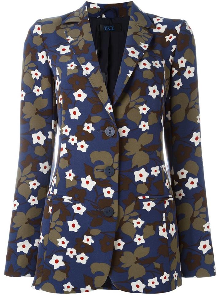 Twin-set Floral Print Blazer, Women's, Size: Medium, Blue, Polyester/spandex/elastane
