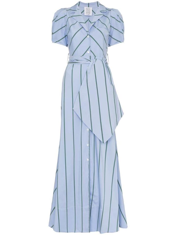 Rosie Assoulin Pouf-sleeve Striped Maxi Dress - Blue