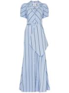 Rosie Assoulin Pouf-sleeve Striped Maxi Dress - Blue