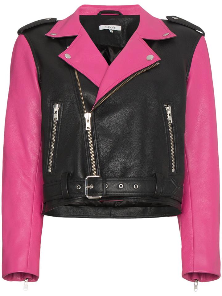 Ganni Angela Leather Biker Jacket - Black