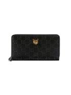 Gucci Gucci Signature Zip Around Wallet With Cat - Black