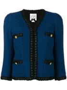 Edward Achour Paris V-neck Tweed Jacket - Blue