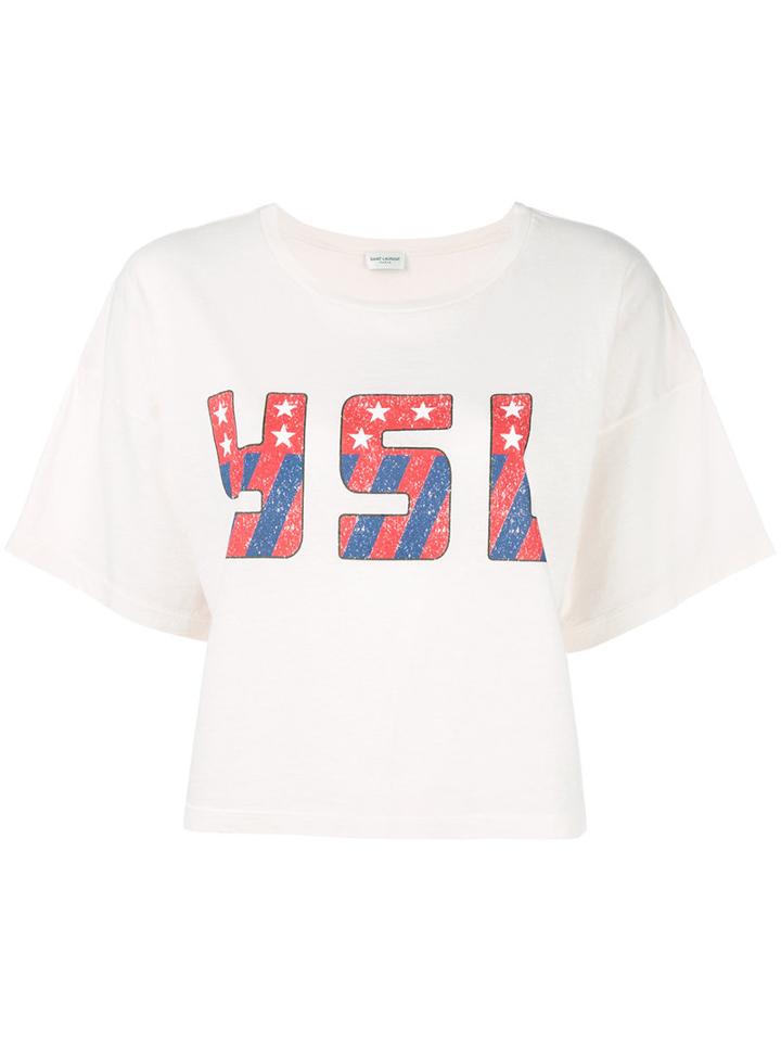 Saint Laurent Retro Logo T-shirt, Women's, Size: Medium, Nude/neutrals, Cotton