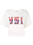 Saint Laurent Retro Logo T-shirt, Women's, Size: Medium, Nude/neutrals, Cotton