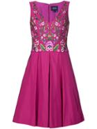 Marchesa Notte Floral Embroidered Dress - Pink & Purple