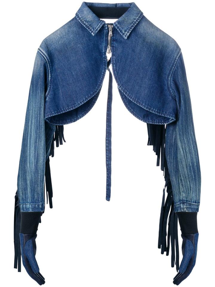 Diesel Red Tag Fringed Cropped Denim Jacket - Blue