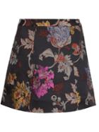 Alice+olivia Floral Brocade Mini Skirt, Women's, Size: 4, Black, Nylon/polyester/spandex/elastane