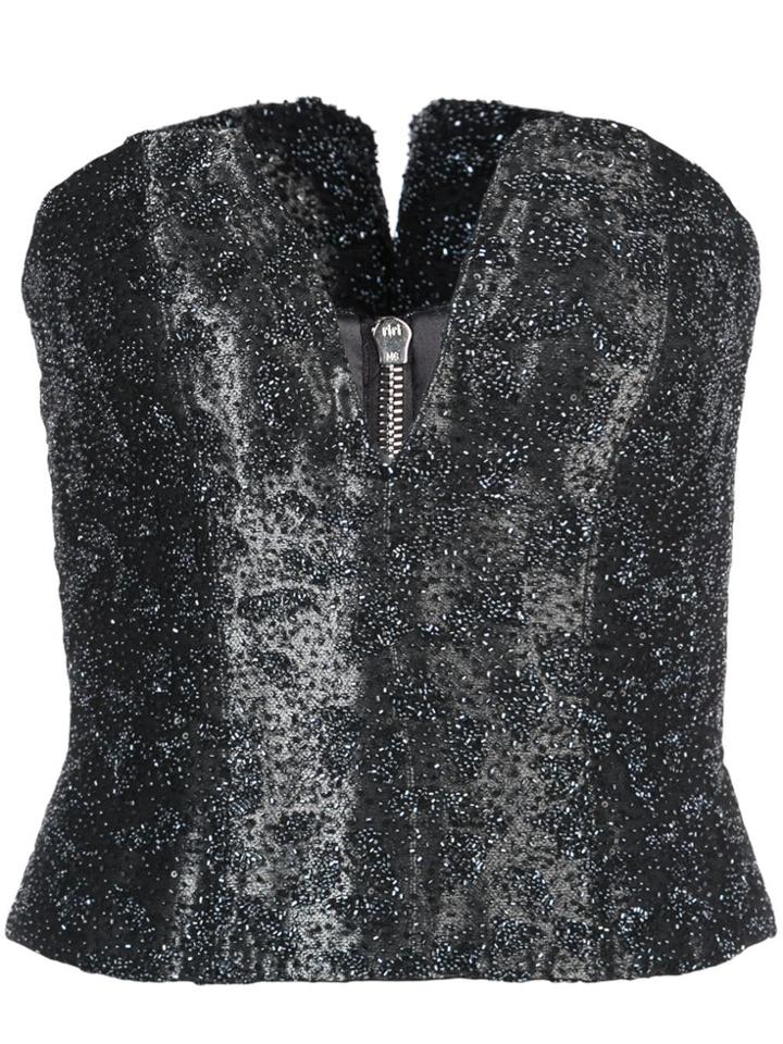 Rubin Singer Deep V Corset With Beaded Lace Overlay - Blue