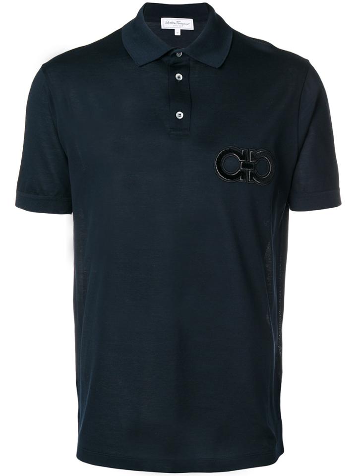 Salvatore Ferragamo Double Gancio Embroidered Polo Shirt - Blue