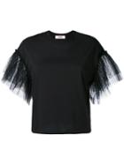 Msgm - Lace Sleeves T-shirt - Women - Cotton - Xs, Black, Cotton