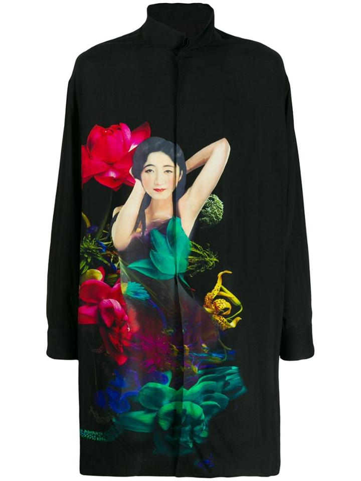 Yohji Yamamoto Long-line Printed Shirt - Black