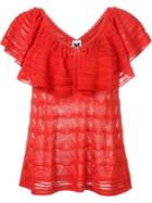 M Missoni Ruffled Collar Knit Top, Women's, Size: 40, Red, Cotton/viscose