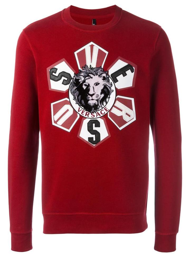 Versus Embroidered Lion Sweatshirt, Men's, Size: Medium, Red, Cotton/polyester