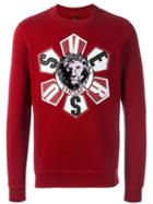 Versus Embroidered Lion Sweatshirt, Men's, Size: Medium, Red, Cotton/polyester