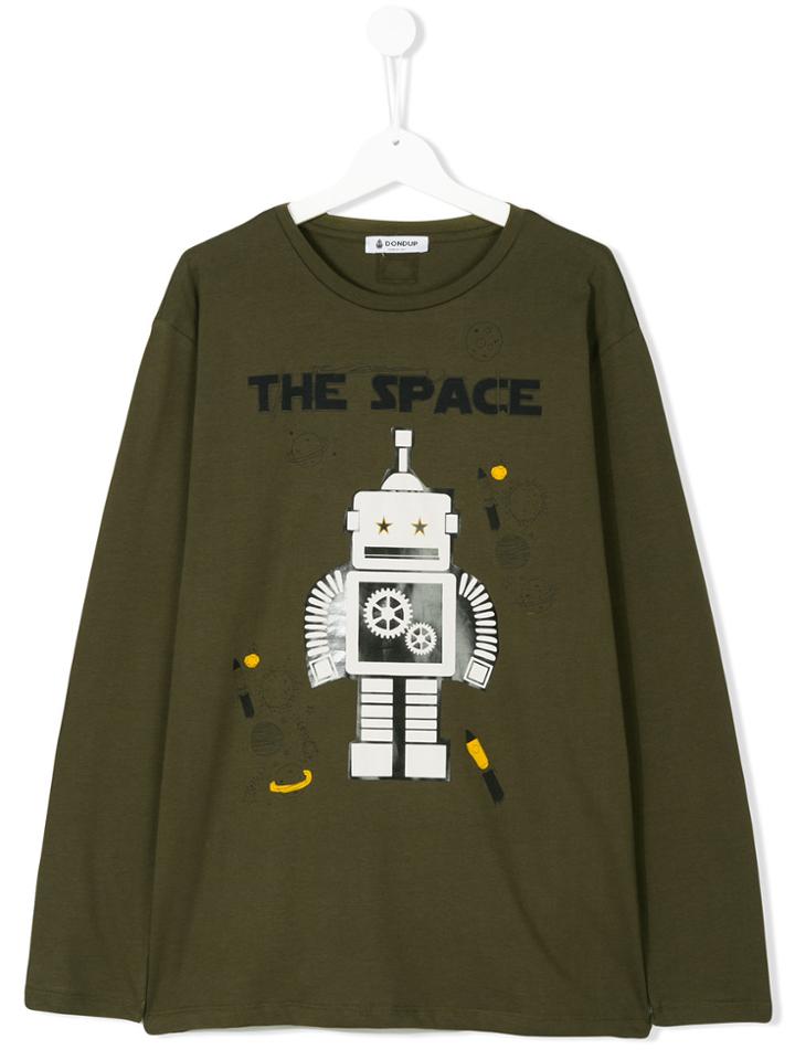 Dondup Kids Teen Robot Print Long Sleeve T-shirt - Green