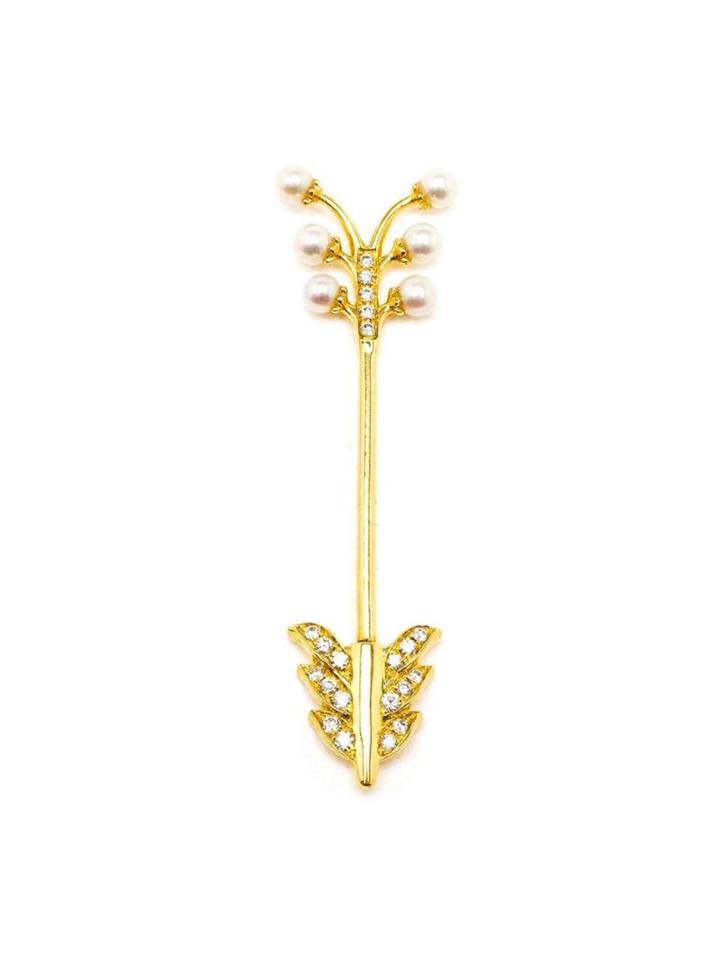 Yvonne Léon Diamond And Pearl Arrow Earring, Women's, Yellow/orange, Pearls/diamond/18kt Gold
