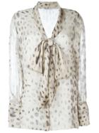 Agnona Sheer Printed Pussy Bow Blouse
