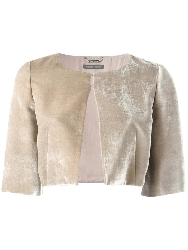 Alberta Ferretti Velvet Effect Cropped Jacket, Women's, Size: 40, Nude/neutrals, Rayon/silk/acetate/other Fibers